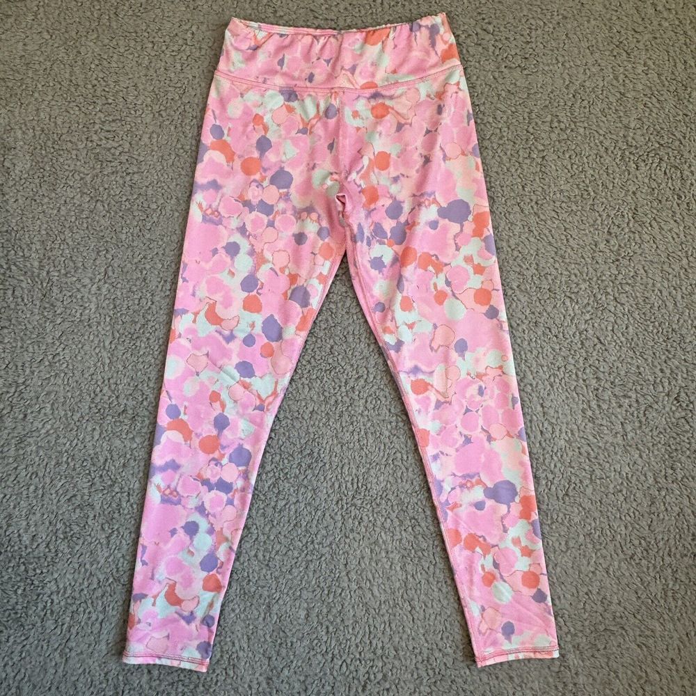 Fab Kids Girls Pink Purple Orange Paint Splotch Athletic Leggings Size 14/16 XL